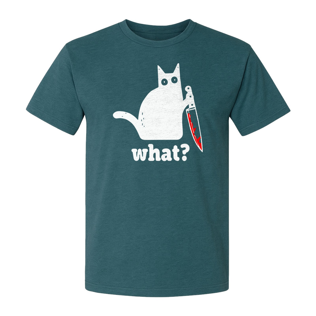 Funny Cat T-Shirt, What Kitty Holding Knife Distressed Graphic for Sarcastic Pet Owners