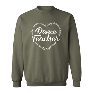 Dance Teacher Sweatshirt, Script Lettering in Heart Word Ring for Studio Educators and Recital Gifts