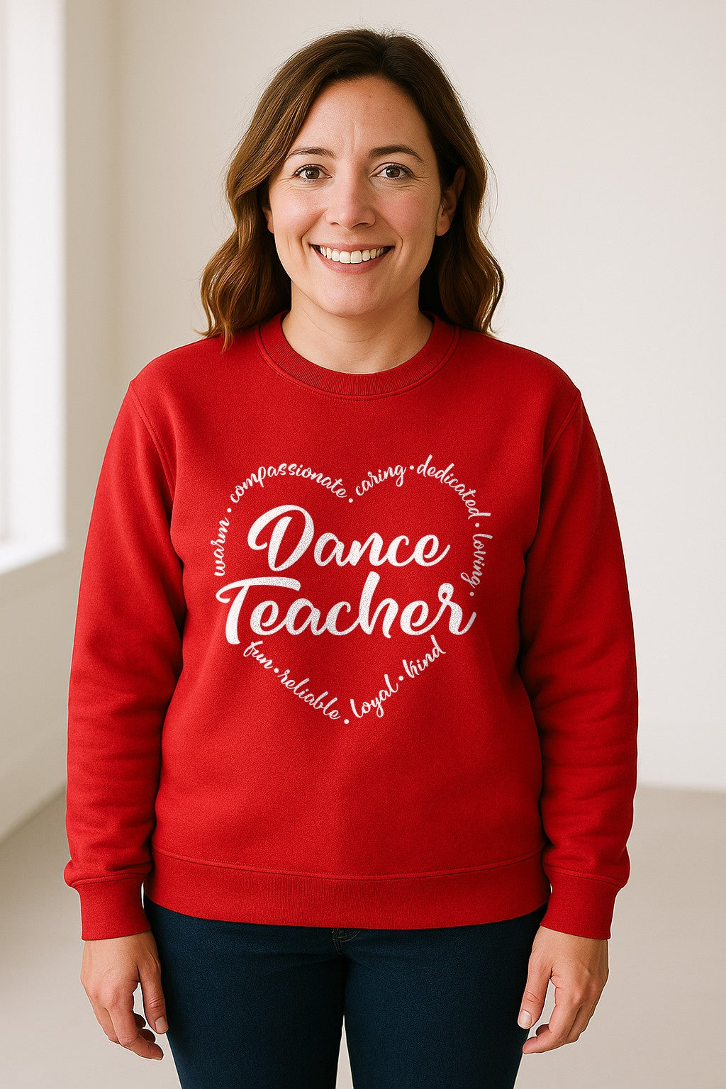 Dance Teacher Sweatshirt, Script Lettering in Heart Word Ring for Studio Educators and Recital Gifts