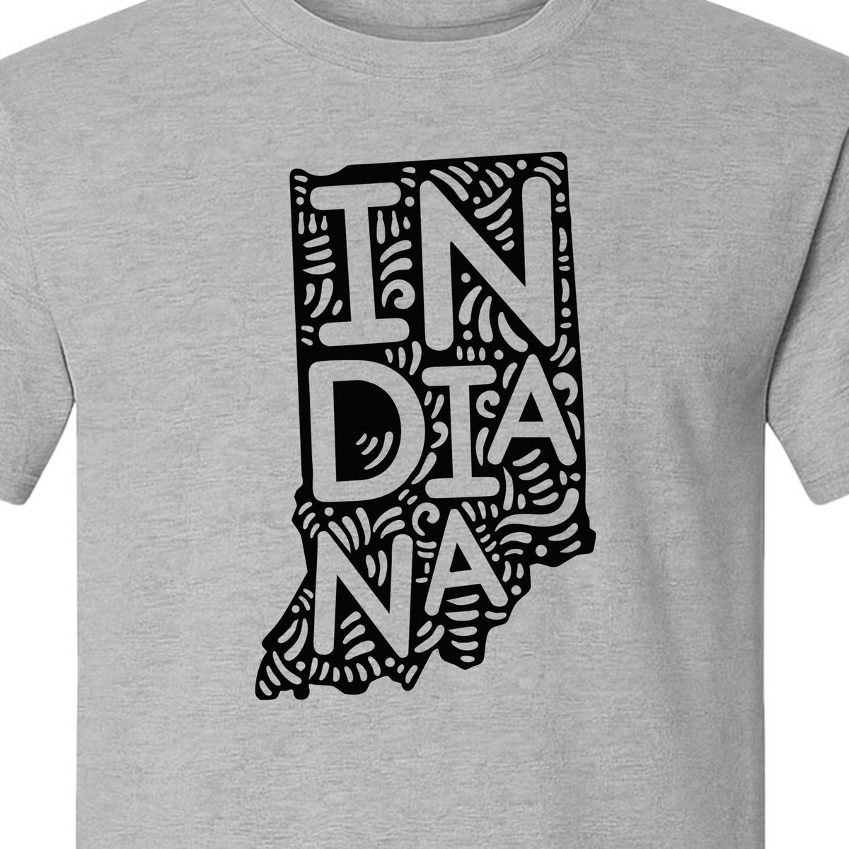 Indiana Retro Doodle State Map T-Shirt, Hometown Pride and Travel Souvenir Design