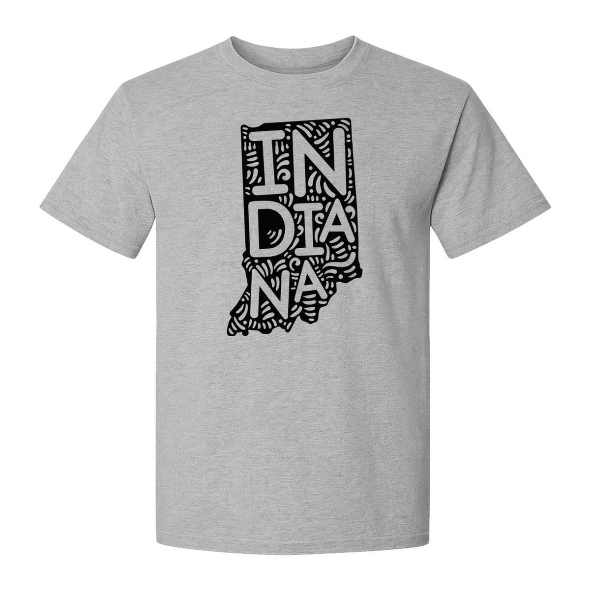 Indiana Retro Doodle State Map T-Shirt, Hometown Pride and Travel Souvenir Design