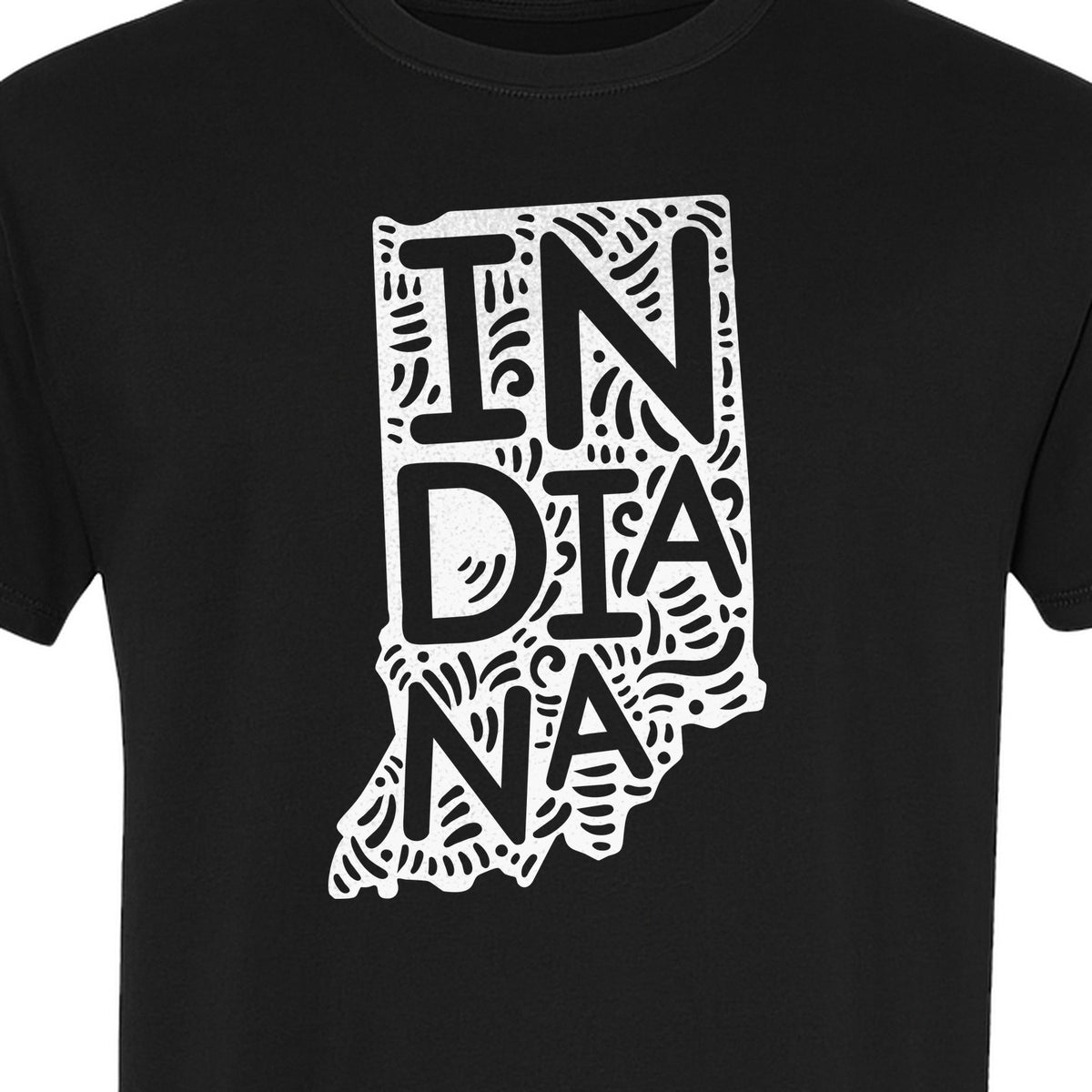 Indiana Retro Doodle State Map T-Shirt, Hometown Pride and Travel Souvenir Design