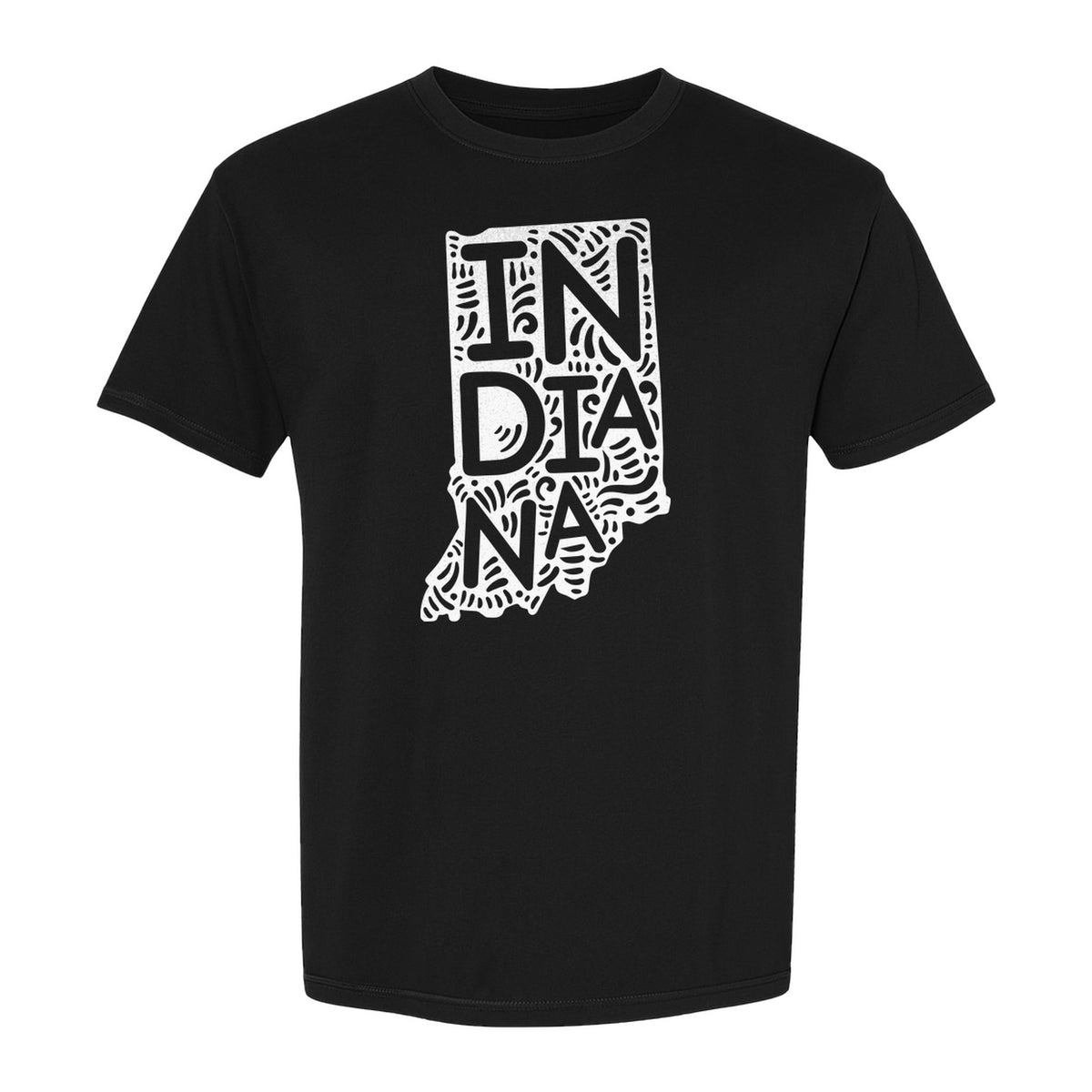 Indiana Retro Doodle State Map T-Shirt, Hometown Pride and Travel Souvenir Design