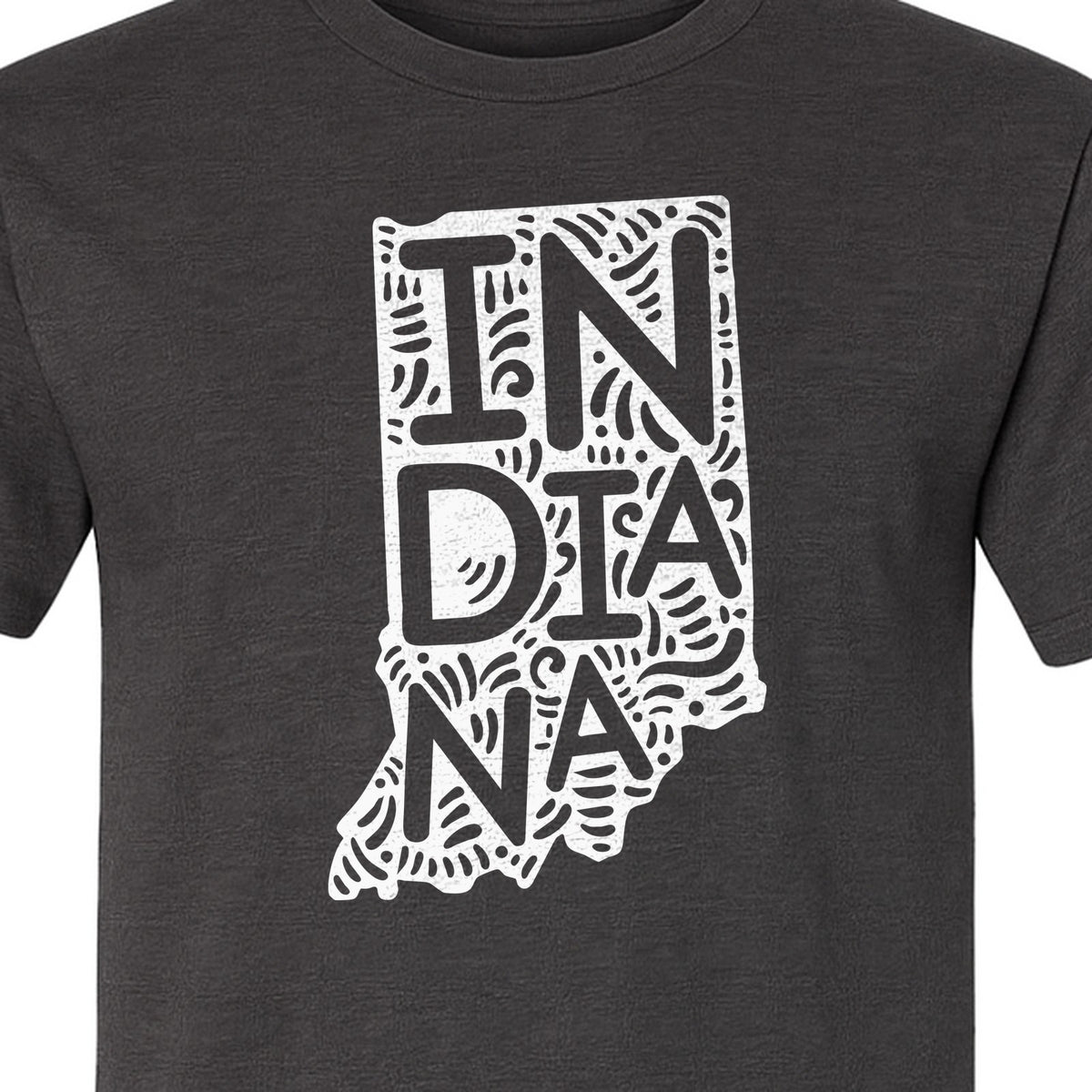 Indiana Retro Doodle State Map T-Shirt, Hometown Pride and Travel Souvenir Design