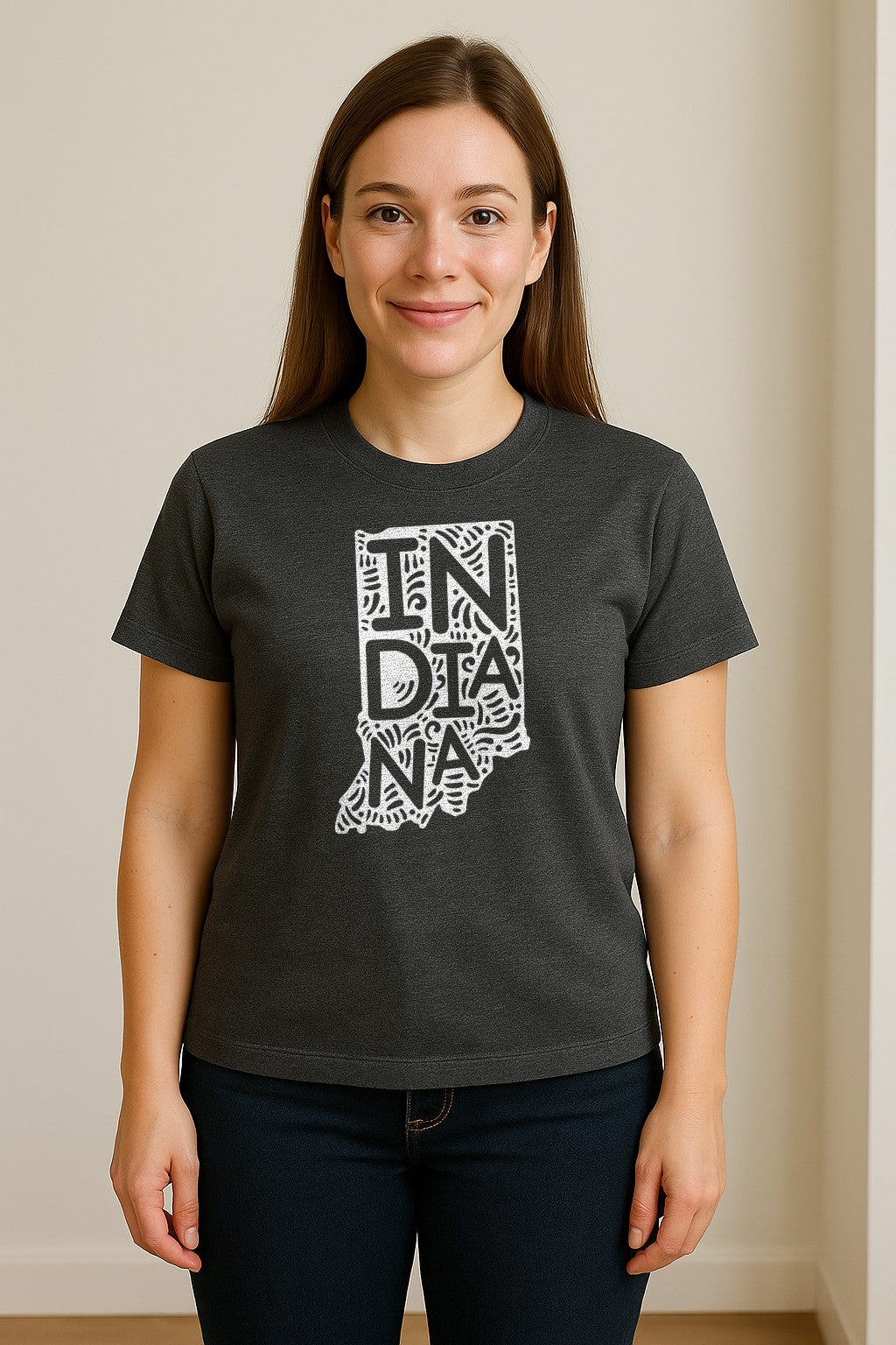 Indiana Retro Doodle State Map T-Shirt, Hometown Pride and Travel Souvenir Design