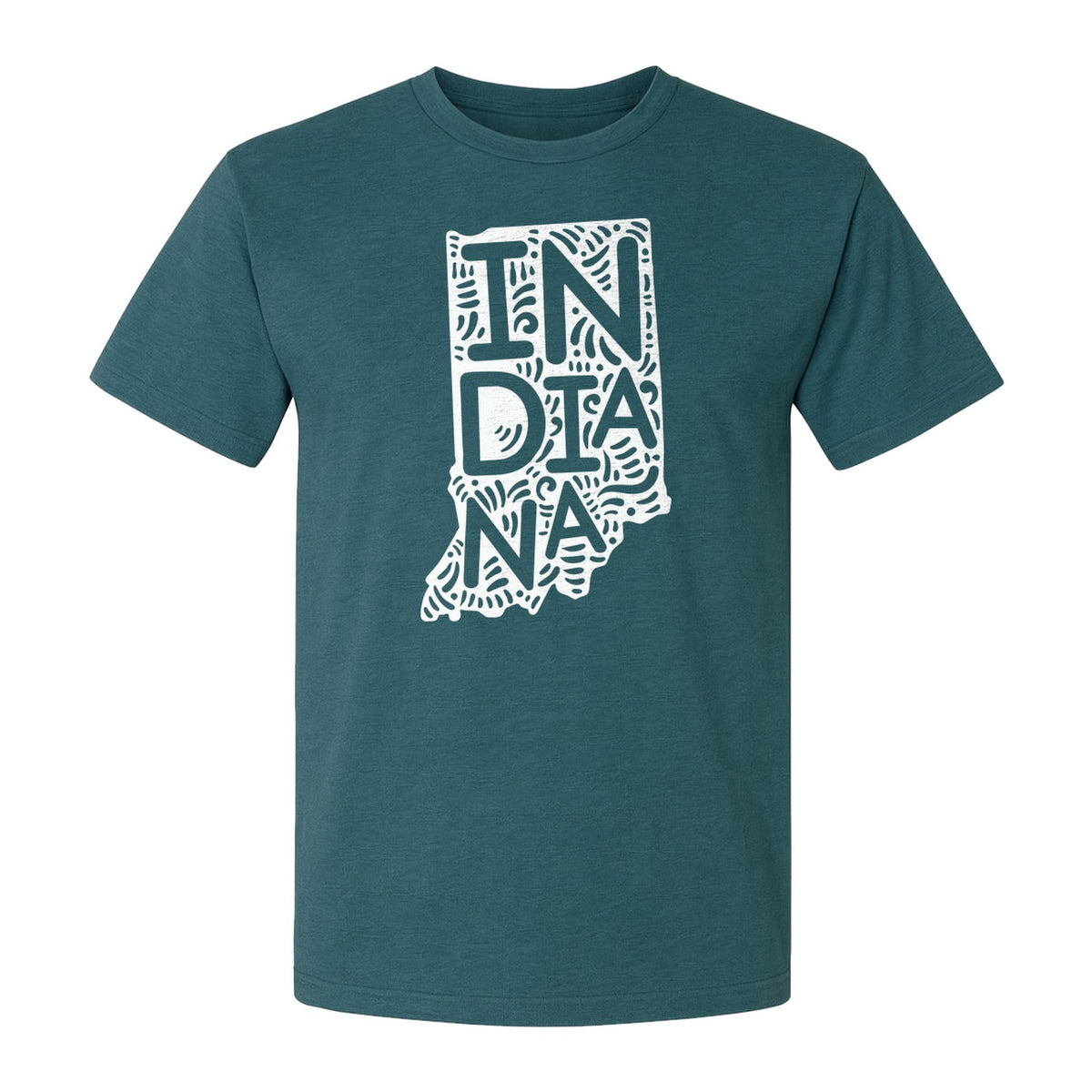 Indiana Retro Doodle State Map T-Shirt, Hometown Pride and Travel Souvenir Design