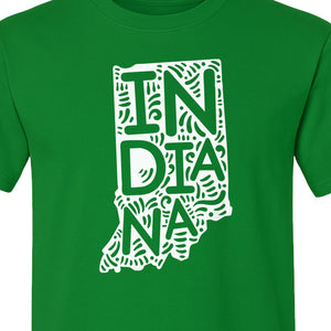 Indiana Retro Doodle State Map T-Shirt, Hometown Pride and Travel Souvenir Design