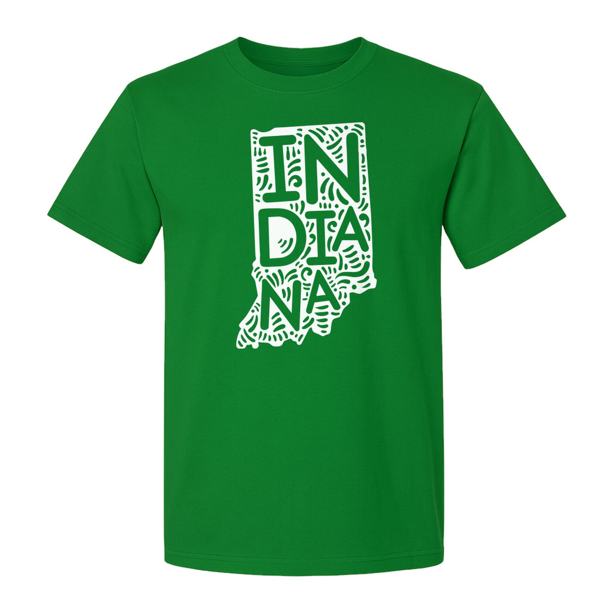 Indiana Retro Doodle State Map T-Shirt, Hometown Pride and Travel Souvenir Design