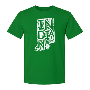 Indiana Retro Doodle State Map T-Shirt, Hometown Pride and Travel Souvenir Design