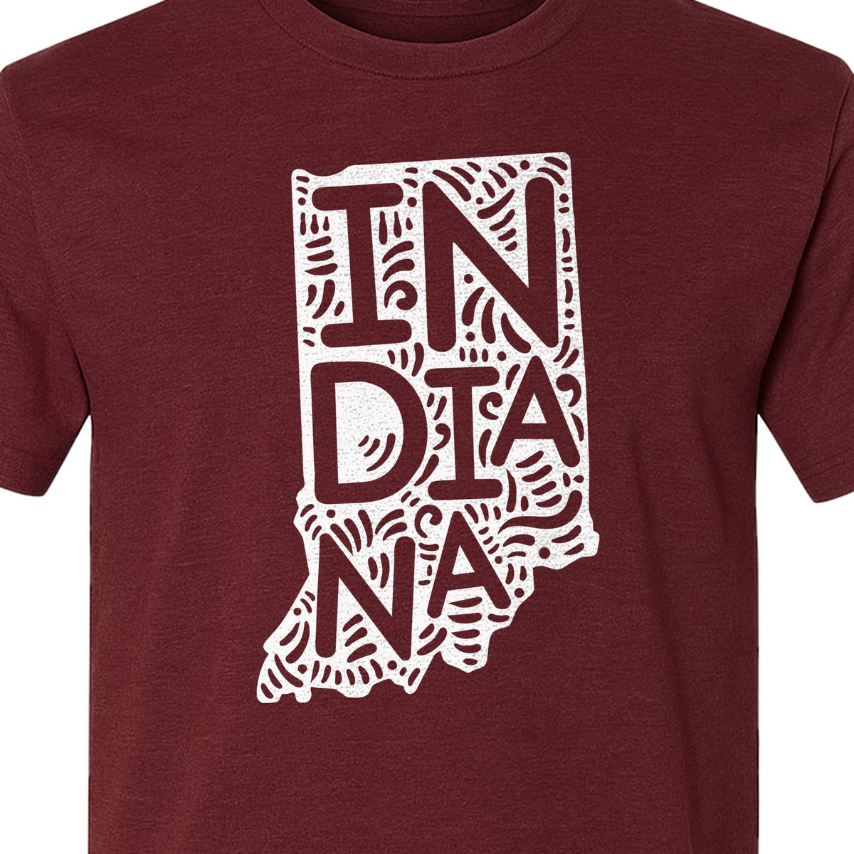 Indiana Retro Doodle State Map T-Shirt, Hometown Pride and Travel Souvenir Design