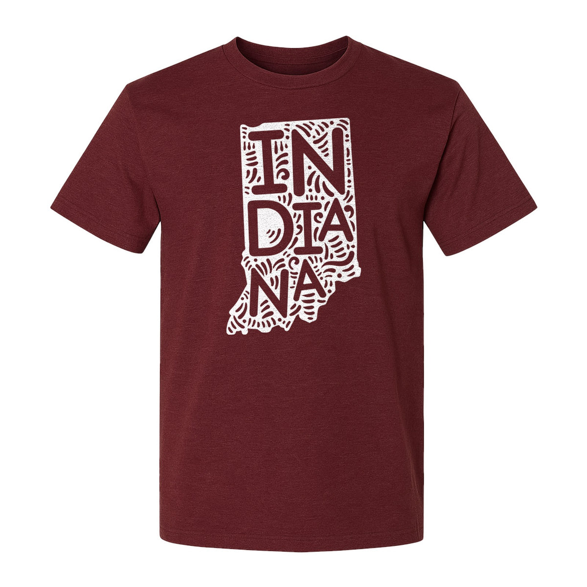 Indiana Retro Doodle State Map T-Shirt, Hometown Pride and Travel Souvenir Design