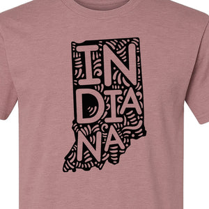 Indiana Retro Doodle State Map T-Shirt, Hometown Pride and Travel Souvenir Design