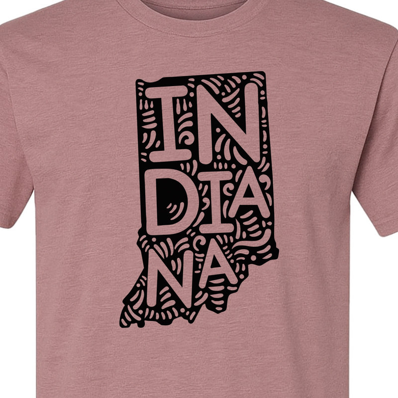 Indiana Retro Doodle State Map T-Shirt, Hometown Pride and Travel Souvenir Design