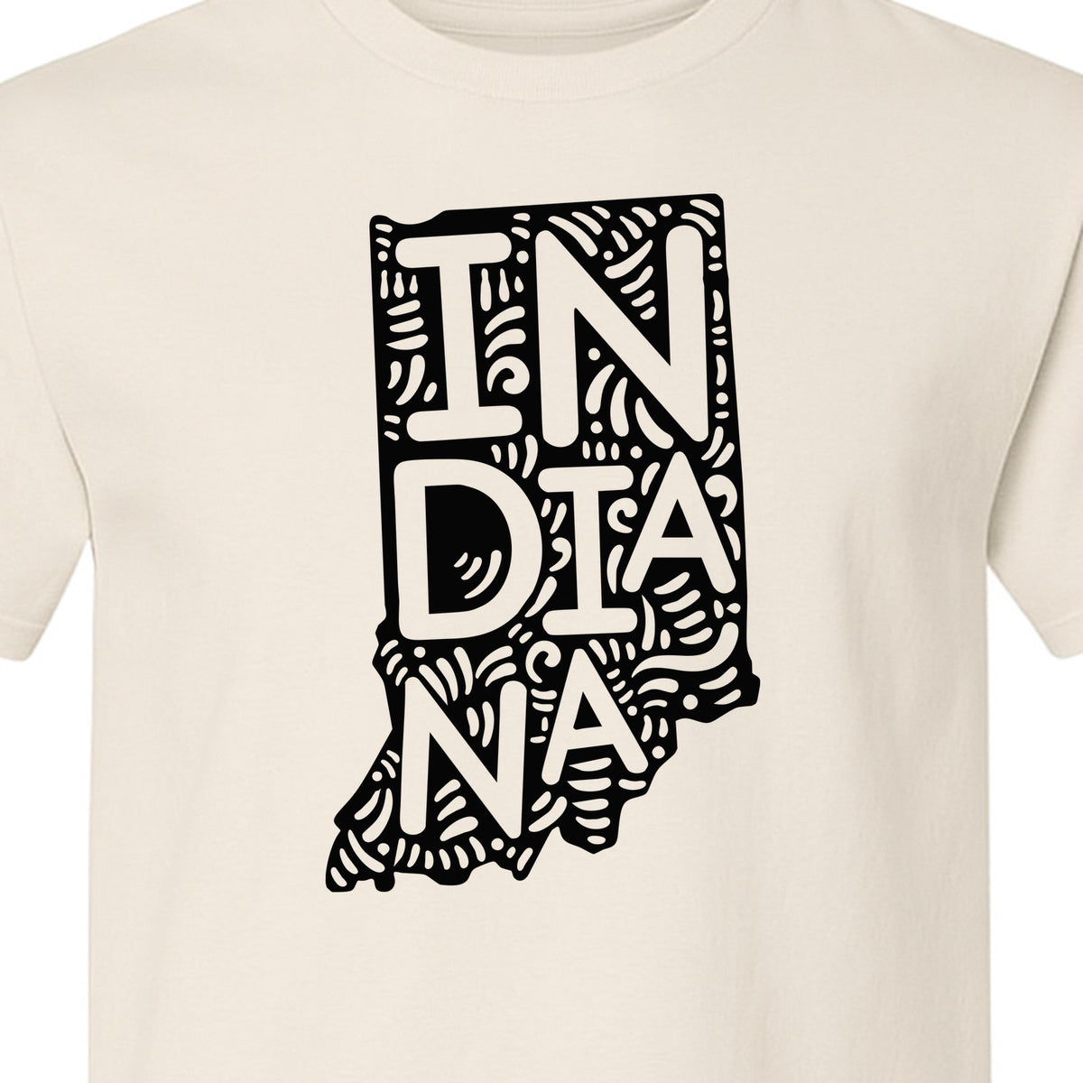 Indiana Retro Doodle State Map T-Shirt, Hometown Pride and Travel Souvenir Design