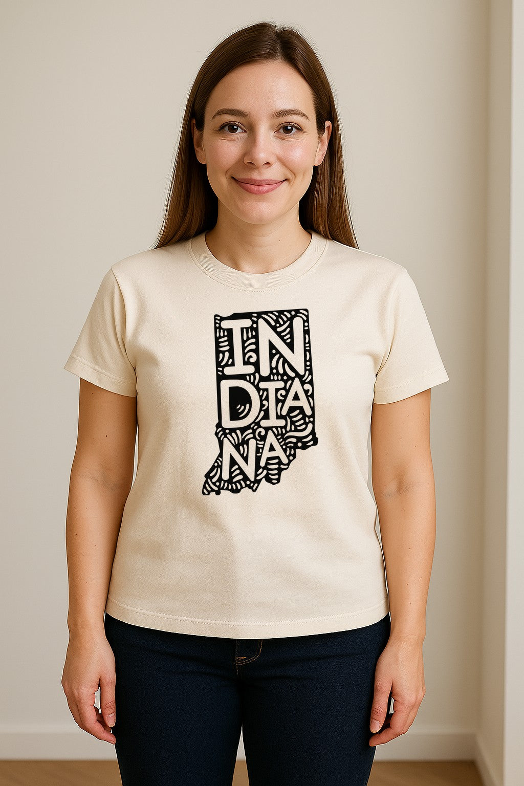 Indiana Retro Doodle State Map T-Shirt, Hometown Pride and Travel Souvenir Design