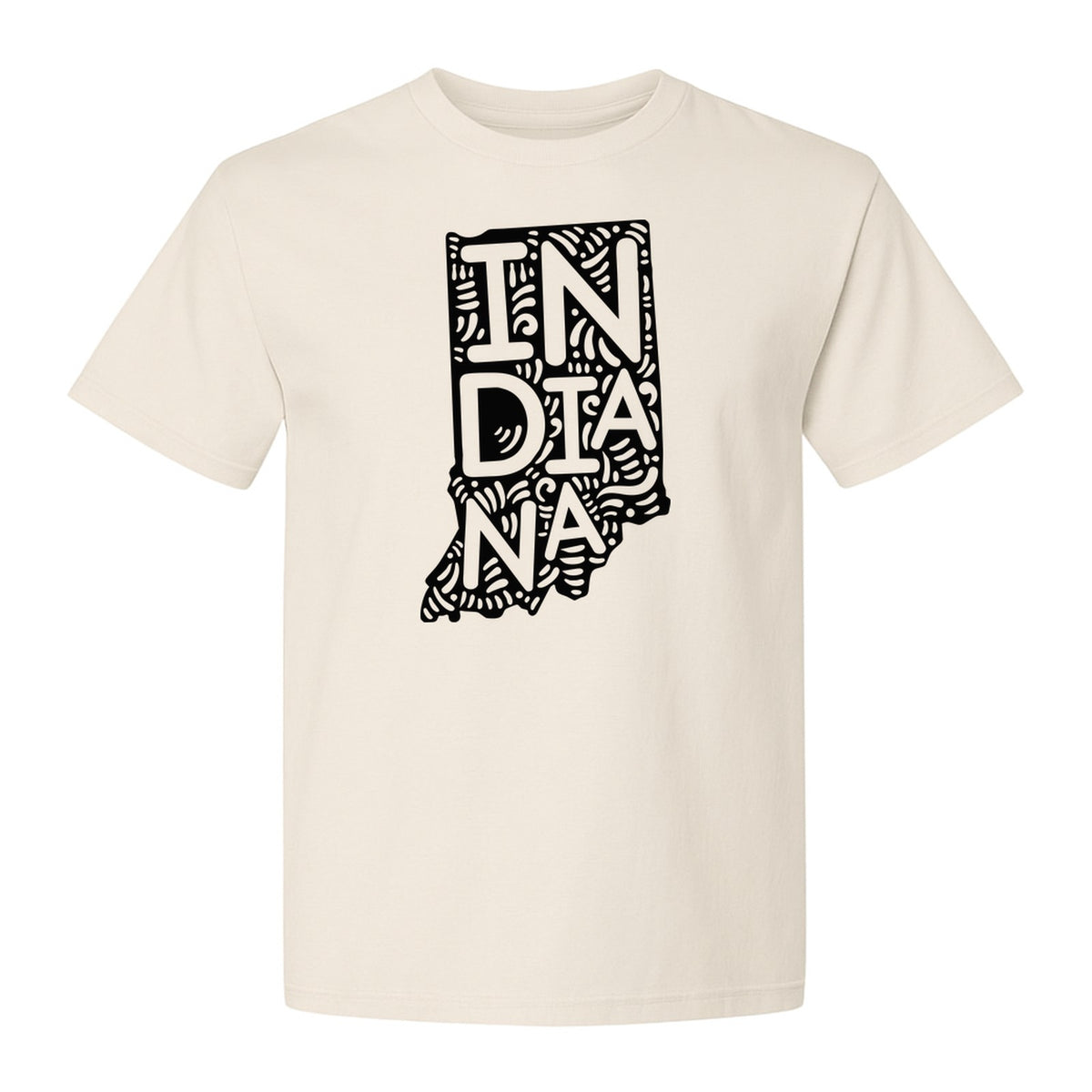 Indiana Retro Doodle State Map T-Shirt, Hometown Pride and Travel Souvenir Design