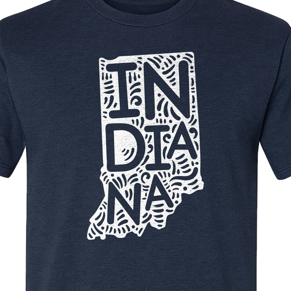 Indiana Retro Doodle State Map T-Shirt, Hometown Pride and Travel Souvenir Design