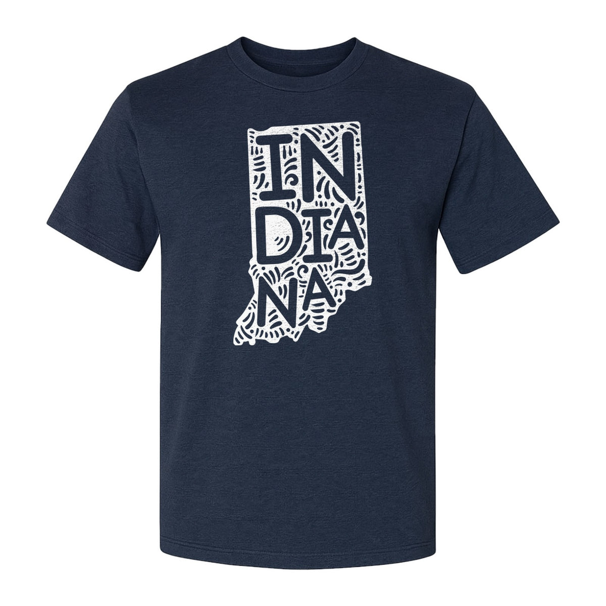 Indiana Retro Doodle State Map T-Shirt, Hometown Pride and Travel Souvenir Design