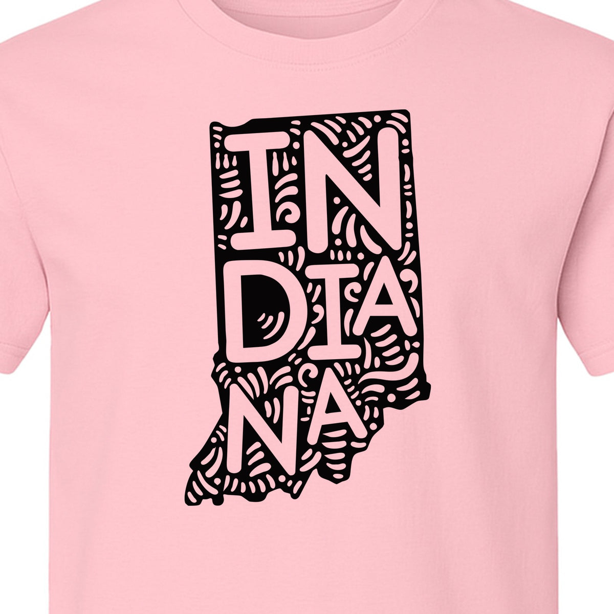 Indiana Retro Doodle State Map T-Shirt, Hometown Pride and Travel Souvenir Design
