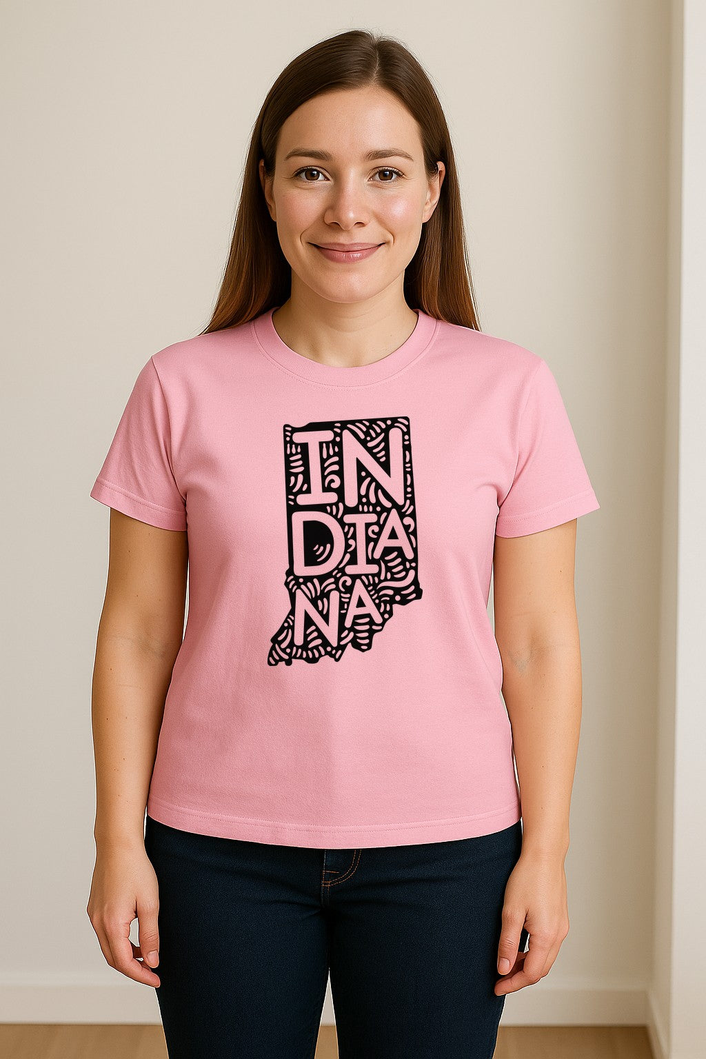 Indiana Retro Doodle State Map T-Shirt, Hometown Pride and Travel Souvenir Design