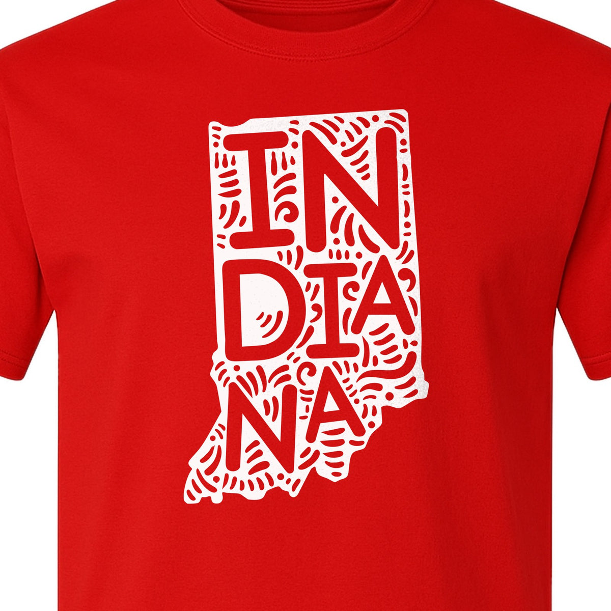 Indiana Retro Doodle State Map T-Shirt, Hometown Pride and Travel Souvenir Design