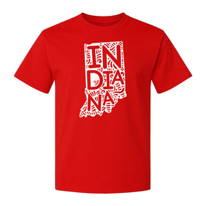 Indiana Retro Doodle State Map T-Shirt, Hometown Pride and Travel Souvenir Design