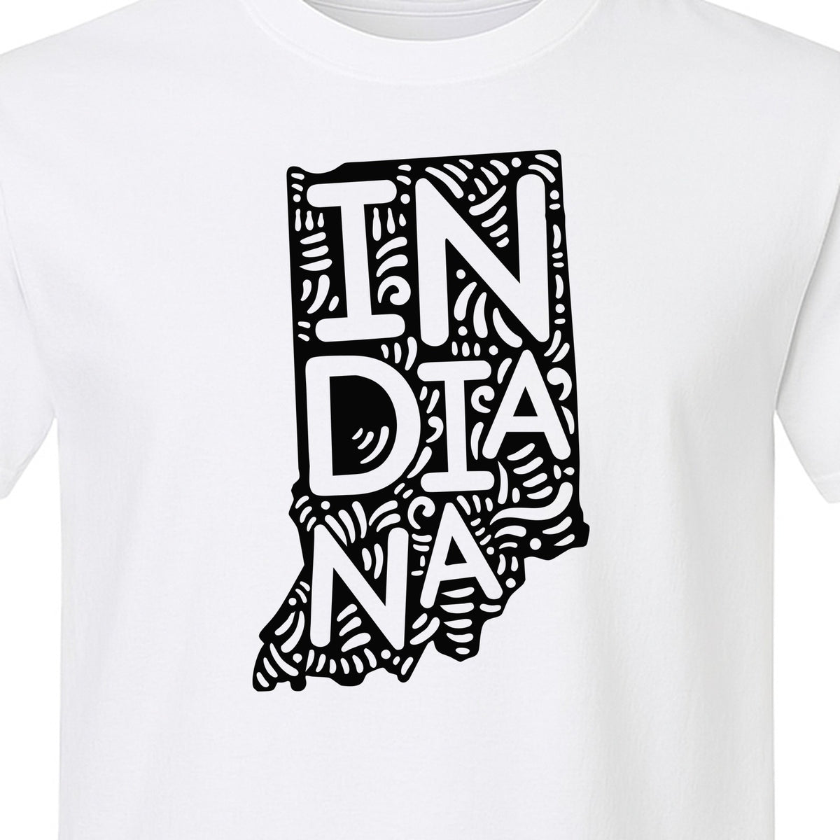 Indiana Retro Doodle State Map T-Shirt, Hometown Pride and Travel Souvenir Design
