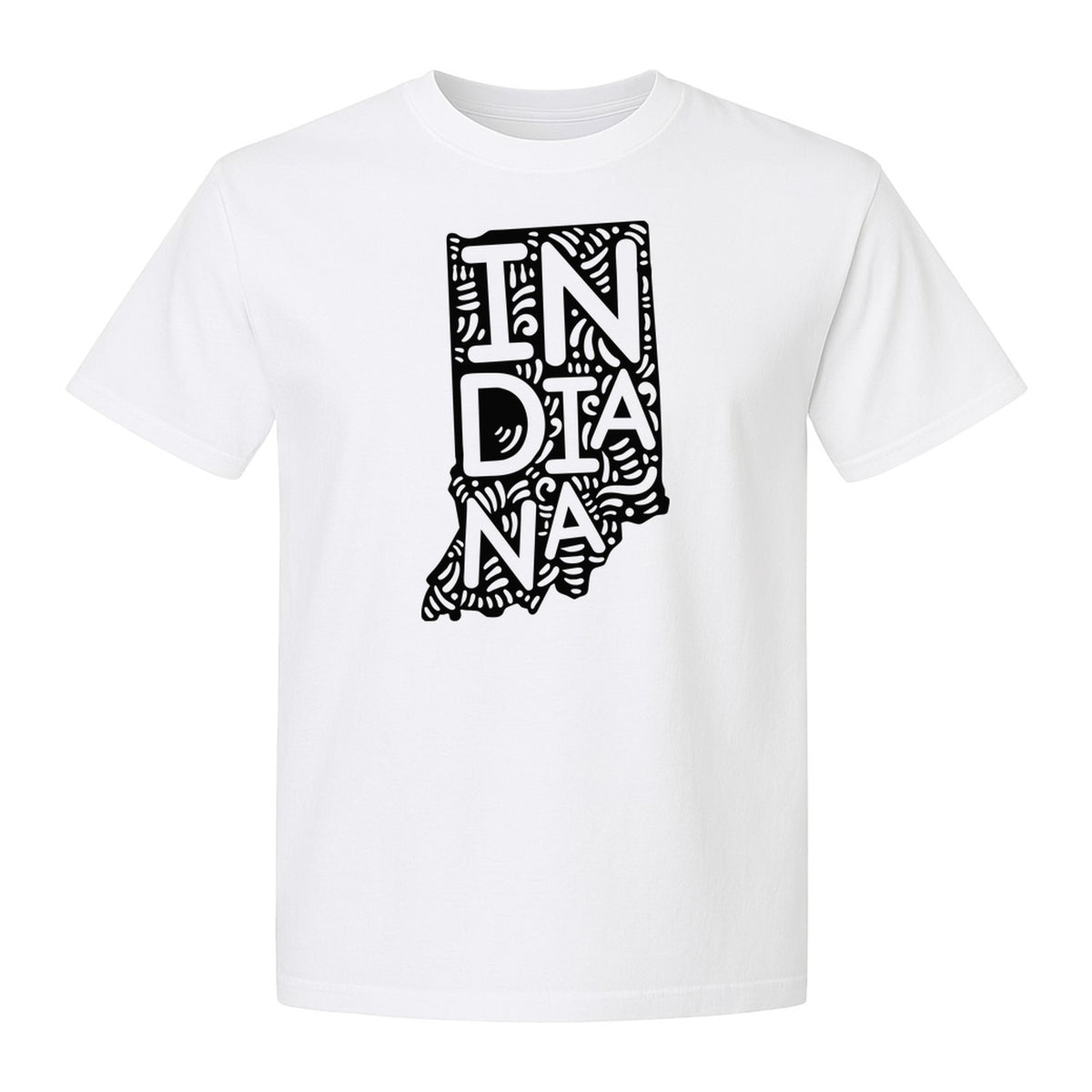 Indiana Retro Doodle State Map T-Shirt, Hometown Pride and Travel Souvenir Design