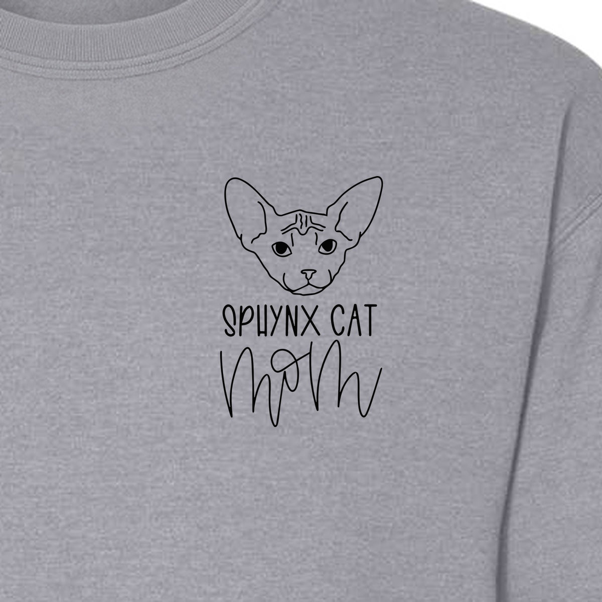 Sphynx Cat Mom Sweatshirt, Minimalist Left Chest Line Art for Hairless Feline Lovers