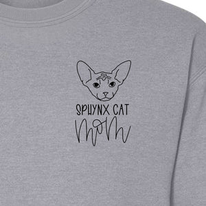 Sphynx Cat Mom Sweatshirt, Minimalist Left Chest Line Art for Hairless Feline Lovers
