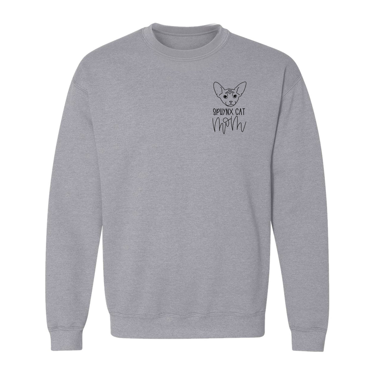 Sphynx Cat Mom Sweatshirt, Minimalist Left Chest Line Art for Hairless Feline Lovers