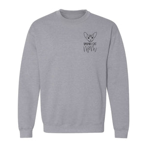 Sphynx Cat Mom Sweatshirt, Minimalist Left Chest Line Art for Hairless Feline Lovers