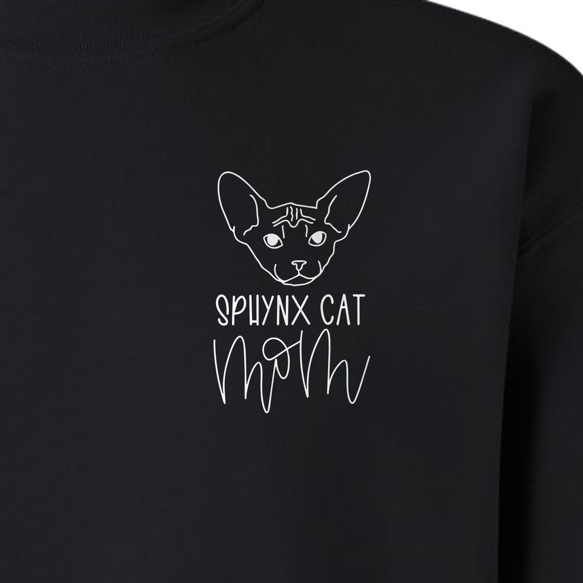 Sphynx Cat Mom Sweatshirt, Minimalist Left Chest Line Art for Hairless Feline Lovers
