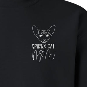 Sphynx Cat Mom Sweatshirt, Minimalist Left Chest Line Art for Hairless Feline Lovers