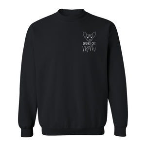 Sphynx Cat Mom Sweatshirt, Minimalist Left Chest Line Art for Hairless Feline Lovers