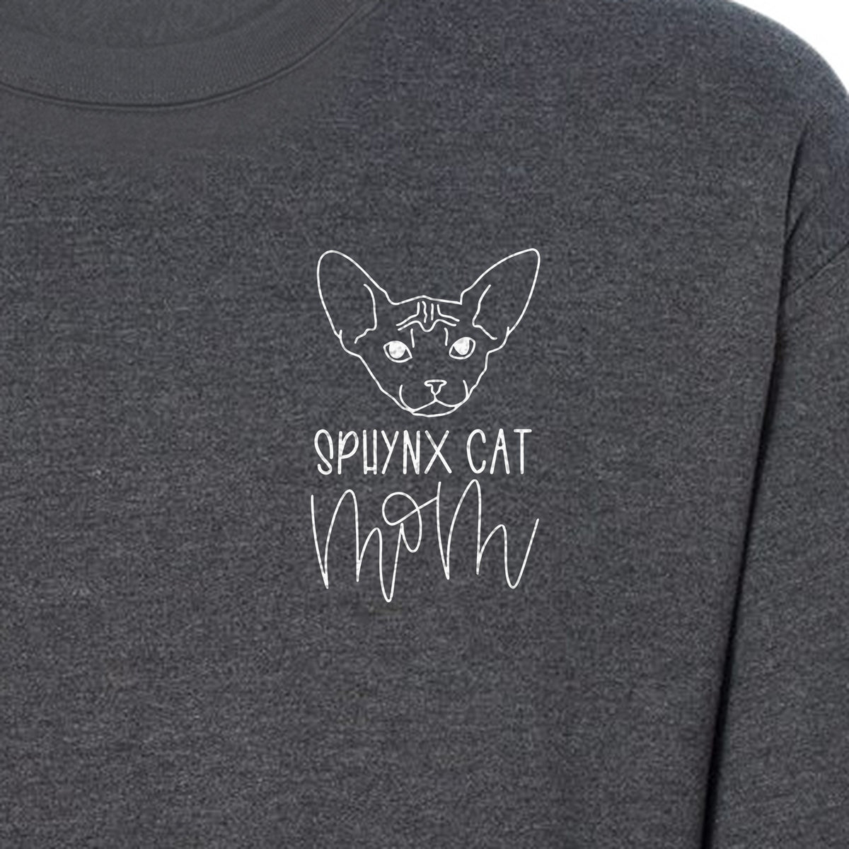 Sphynx Cat Mom Sweatshirt, Minimalist Left Chest Line Art for Hairless Feline Lovers