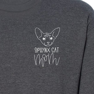 Sphynx Cat Mom Sweatshirt, Minimalist Left Chest Line Art for Hairless Feline Lovers