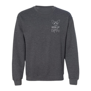 Sphynx Cat Mom Sweatshirt, Minimalist Left Chest Line Art for Hairless Feline Lovers