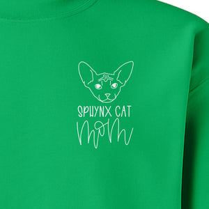 Sphynx Cat Mom Sweatshirt, Minimalist Left Chest Line Art for Hairless Feline Lovers