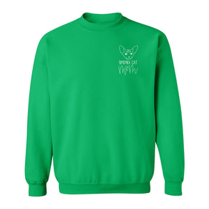 Sphynx Cat Mom Sweatshirt, Minimalist Left Chest Line Art for Hairless Feline Lovers
