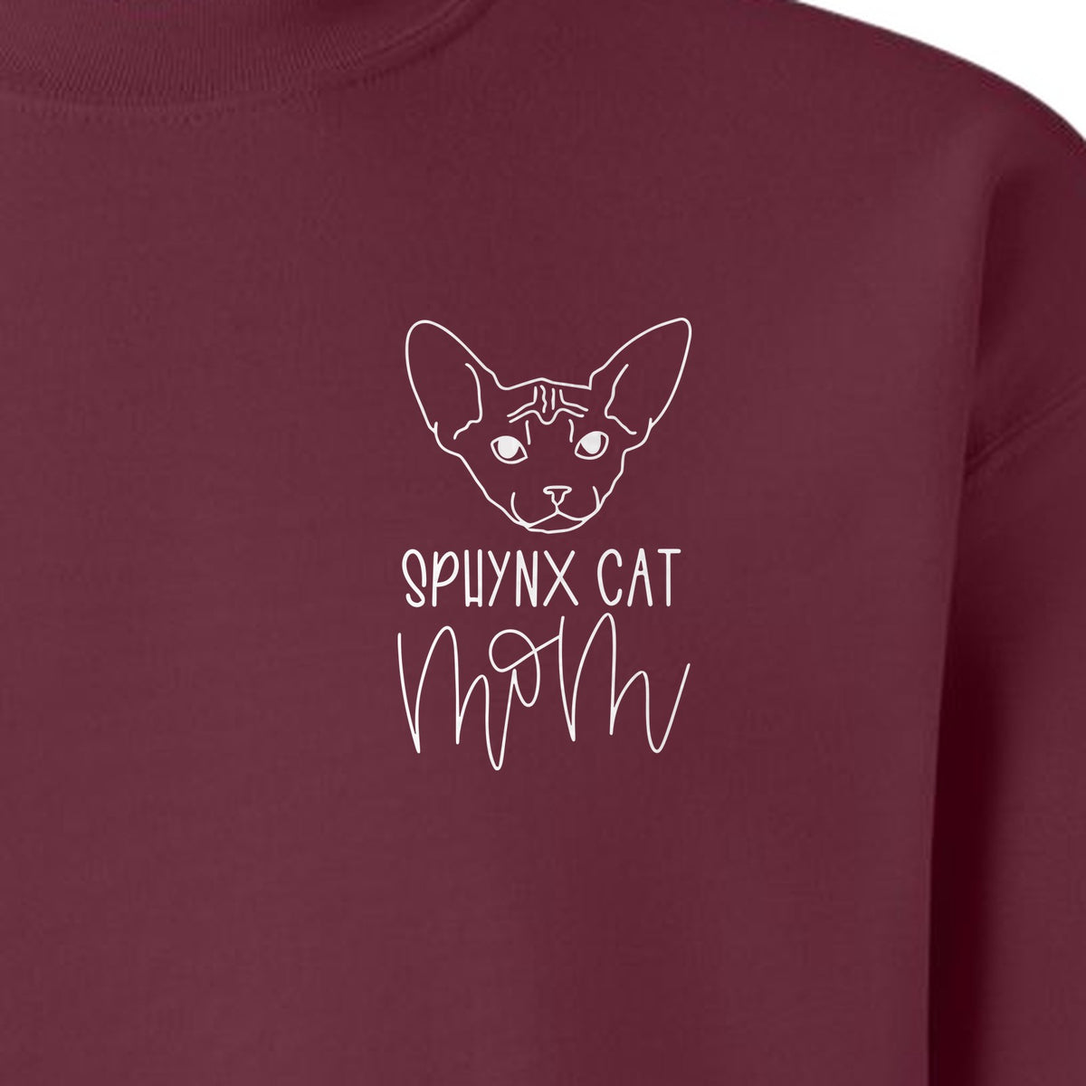 Sphynx Cat Mom Sweatshirt, Minimalist Left Chest Line Art for Hairless Feline Lovers