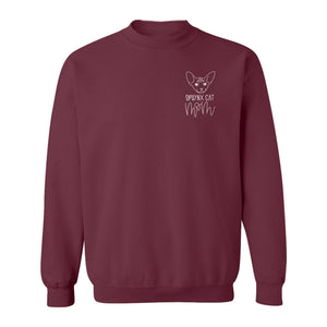 Sphynx Cat Mom Sweatshirt, Minimalist Left Chest Line Art for Hairless Feline Lovers