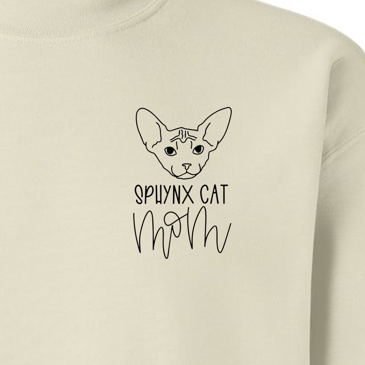 Sphynx Cat Mom Sweatshirt, Minimalist Left Chest Line Art for Hairless Feline Lovers