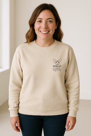 Sphynx Cat Mom Sweatshirt, Minimalist Left Chest Line Art for Hairless Feline Lovers