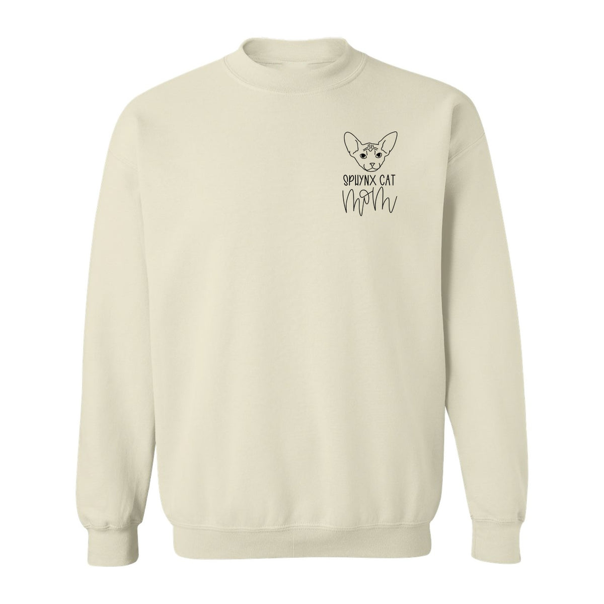 Sphynx Cat Mom Sweatshirt, Minimalist Left Chest Line Art for Hairless Feline Lovers