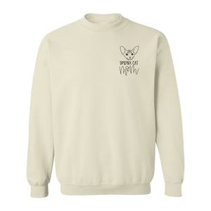Sphynx Cat Mom Sweatshirt, Minimalist Left Chest Line Art for Hairless Feline Lovers