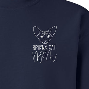 Sphynx Cat Mom Sweatshirt, Minimalist Left Chest Line Art for Hairless Feline Lovers