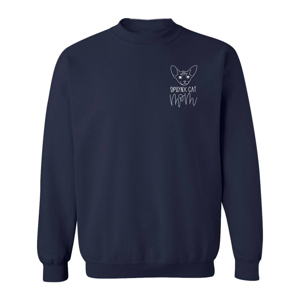Sphynx Cat Mom Sweatshirt, Minimalist Left Chest Line Art for Hairless Feline Lovers