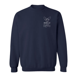 Sphynx Cat Mom Sweatshirt, Minimalist Left Chest Line Art for Hairless Feline Lovers