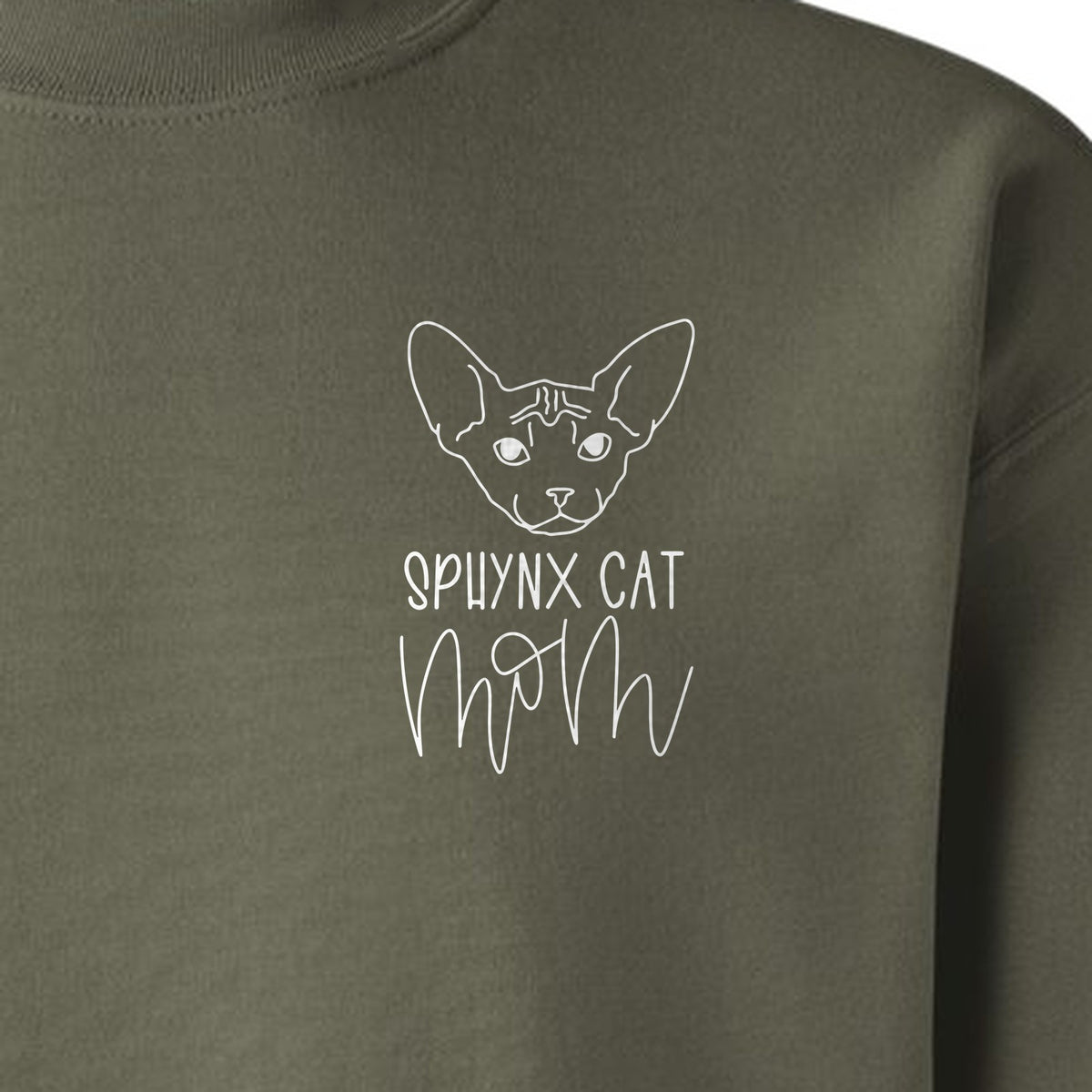 Sphynx Cat Mom Sweatshirt, Minimalist Left Chest Line Art for Hairless Feline Lovers